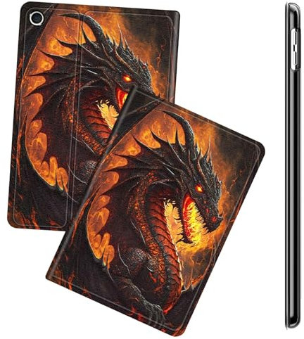 RWUTYTIUL Case for Samsung Galaxy Tab A9 8 Inch 2023 Tablet, Galaxy Tab A9 Case for Women Men Multi-Angle Viewing Shockproof Smart Protective Tablet Case, Flame Dragon