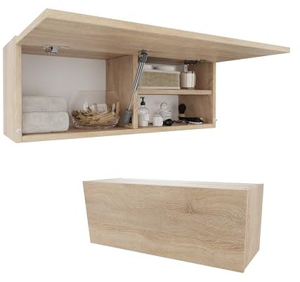 PLATAN ROOM Badschrank 80/120 / 160/200 / 240 breit Badmöbel Badezimmer Klapphängeschrank Schrank Hochglanz Matt Weiß (Sonoma Eiche, 80 x 30 x 25)
