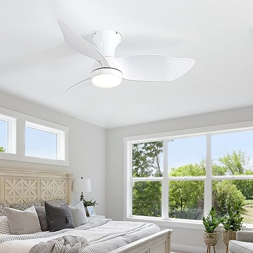 Ventilador de techo de 36 pulgadas con iluminación y control remoto DC Luces de ventilador de techo para dormitorio Temporizador reversible Ventilador silencioso de 6 velocidades con lámpara para sala