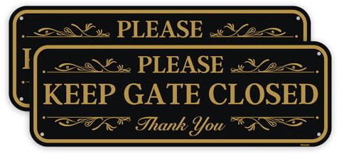 2PC Please Keep Gate Closed Sign, 10 x 3.5 Inches - Aluminum - Please Close Gate Thank You Sign