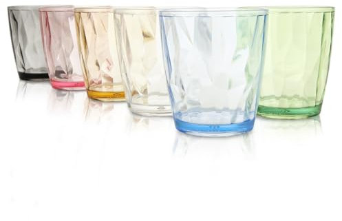 GBACHOOSE 6 Pcs Plastic Tumblers, 330ml/12oz Acrylic Glasses Drinking, Unbreakable Tumbler Cocktail Glasses Reusable Plastic Cups Tumblers Water Glasses for Juice Beer Milk Picnic Party