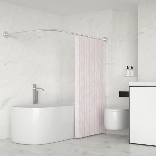 Tringle à Rideau De Douche Télescopique En L 90-120x90-120 cm, Sans Percage/Percage, Barre De Douche Réglable En Acier Inoxydable Sans Support De Plafond