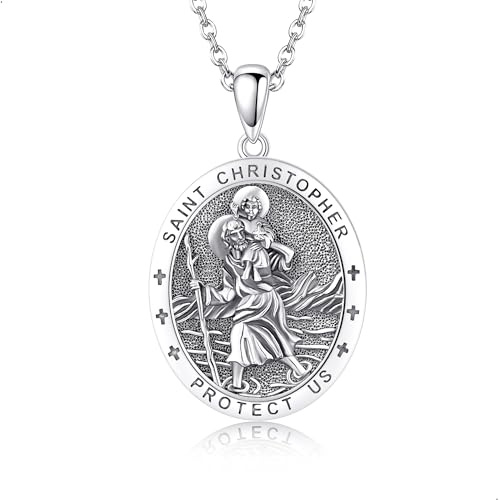 DAYLINLOVE Religion Schmuck 925 Sterling Silber Sankt Raphael/Sankt Brendan/Saint Judas/Sankt Joseph/Betende Hände Medaille Anhänger Kette Schutz Schmuck für Damen Männer Frauen