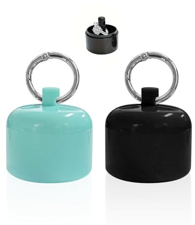 KRYMSON 2 Stück Tragbare Schmuckschatulle Mit Schlüsselanhänger, Mini-Schmuck-Aufbewahrungsbox für Ring, Halskette, Armband, Ohrring (Schwarz, Blau)
