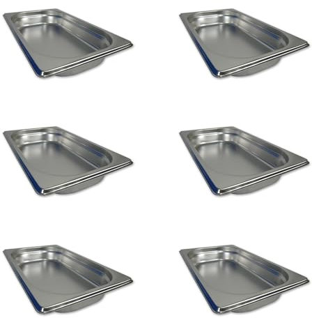 AcMax 6 Stück GN 1/4 Gastronormbehälter GN-Behälter Edelstahl 1,0 Liter Tiefe 40mm Gastronorm