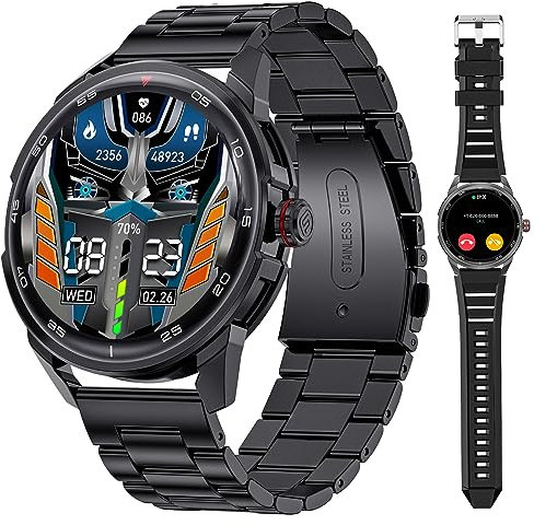 LIGE - Reloj inteligente para hombre, mensaje de notificación, música, 1,32 pulgadas, HD, negro, acero, reloj inteligente, ritmo cardíaco, sueño, monitor de salud, smartwatch hombre, para Android e