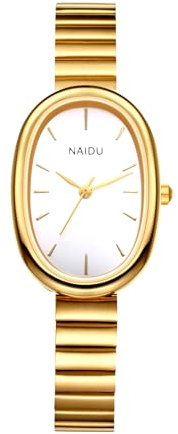 Silverora Uhren Damen Edelstahl Ovale: 3ATM Wasserdicht Dünne Analoger Quarz Damenuhr Verstellbar Edelstahlarmband Uhr mit Balkenskala Geschenke für Frauen Gold