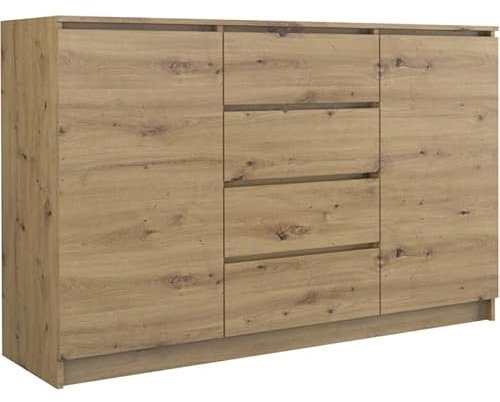 roe furniture Kommode mit 4 Schubladen & 2 Schränke - Modern Schubladenschrank - Komodenschrank - Schubladenkommode 140 cm Breit - Artisan