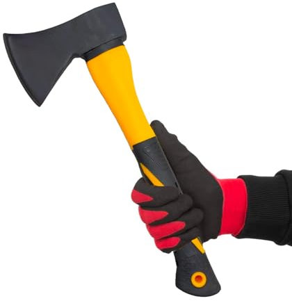 Avilia Ascia Spaccalegna con Manico in Fibra - Accetta per Giardinaggio e Lavorazione del Legno, in Acciaio al Carbonio e Manico Antiscivolo, 600gr, 37cm