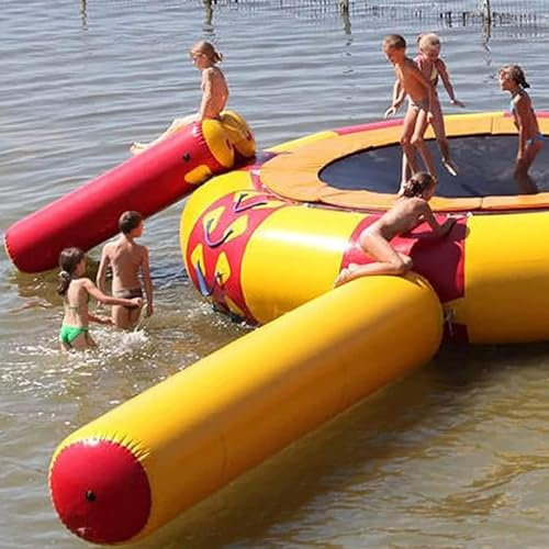 MBCEYLSTUB Aufblasbares Wassertrampolin Mit Rutsche Und Hüpfsack, Schwimmende Wasserspielplattform, Geeignet Für Wassersportarten Für Erwachsene Und Kinder,16.4Ft