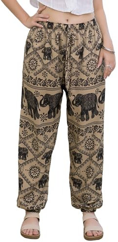 Lofbaz Damen Boho Haremshosen Hohe Taille Yoga Jogger Kleidung Fließende Lockere Sommer Strandhose Hippie Bohemian Loungewear Elefant 1 Braun OS
