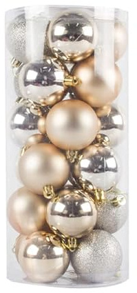 24Pcs Christmas Tree Balls Ornaments, 4cm Colored Shatterproof Plastic Decorative Baubles for Xmas Tree Decor Holiday Party Wedding Decoration (Champagne)