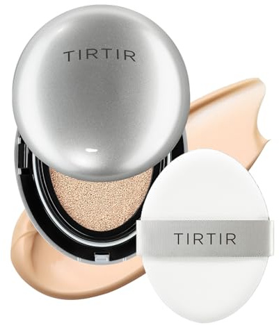 TIRTIR Mask Fit Aura Glow Silver Cushion Foundation | Semi-glow Finish, Natural Coverage, Moisturizing, Lightweight, Korean cushion foundation (#21N Ivory, Full Size, 0.63 Fl Oz)