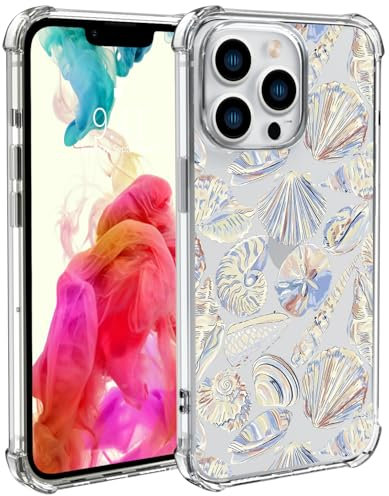 Wihytec Beach Shells Phone Case for iPhone 11 Seashells Cover Clear Phone Case with Four Corner Reinforced Shockproof Girly Women Phone Cover Transparent