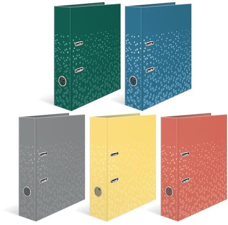 HERMA Ordner A4 Farben Set, 5 Stück, 7 cm breit, Kinder Ringordner mit Muster, einfarbiger Aktenordner mit glänzender Veredelung und Innendruck für Jungen und Mädchen