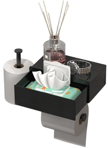 Yabound Toilettenpapierhalter Ohne Bohren, Klopapierhalter mit Schublade, Toilettenpapierhalter mit Feuchttücherbox, Klorollenhalter für Badezimmer Schwarz