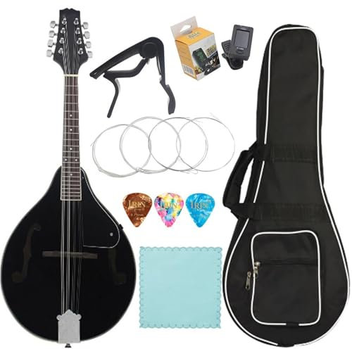 Instrument De Mandoline Professionnel Mandoline Noire De Style A 8 Cordes En Tilleul Et Ébène Avec Sac Accordeur En Tissu Instruments À Cordes Pratiques(Set)