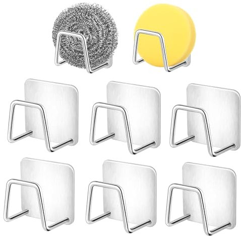 TDUNSYA 6 Pièces Porte Eponge Evier Cuisine, Porte Eponge Evier Auto Adhesif, INOX, Support Eponge INOX, Support Eponge Evier Cuisine pour Le Rangement de Cuisine et Salle de Bain