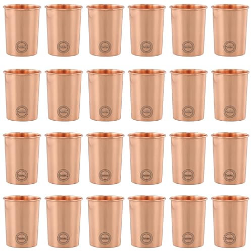 Fashnkart Verres en cuivre pur Eau potable Santé ayurvédique Gobelets en cuivre pur 10,14 oz 300 ml (uni) (24 Pcs)