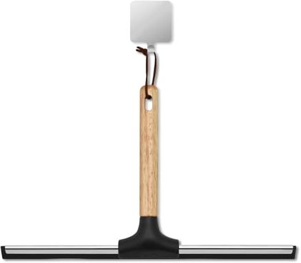 JNUYISW Limpiacristales Ducha, 30.5cm Limpiacristales Silicona con Gancho Adhesivo Mango Ergonómico de Madera Limpiador de Ventanas para Baño, Ventana, Cristal, Puerta de Ducha, Coche, Espejo
