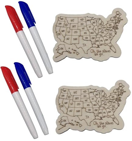 SJWOW 2025 Personalized US Travel Map Fridge Magnet–Customizable Wooden United States Map Ornament, Ideal for Tracking Travel Memories, Marking Your Adventures