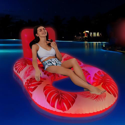 ZHODADA Bouee Piscine Adulte, 2 Pièces Hamac de Piscine 4 en 1 Bouées et Matelas Gonflables Chaise Longue Flottant Chaise Hamac Été de Natation (Rose)