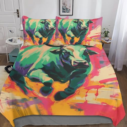 Yak Bettbezug Set Für Kinder Mädchen Jungen Bettwäschegarnitur 3D Gedruckter Reissverschluss Und Kissenbezüge Bettwäsche Weich Microfaser 3 Teilig King(220x240cm)