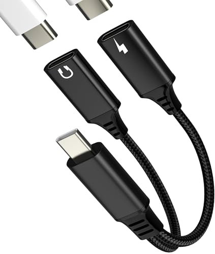Dual USB C Jack Headphone Charging Splitter(2 in 1)for iPhone 16 15 for Apple Type C Fast Charger Cable Adapter Headset DAC Audio Dongle for iPad Android earphone Car Converter compatible for Samsung