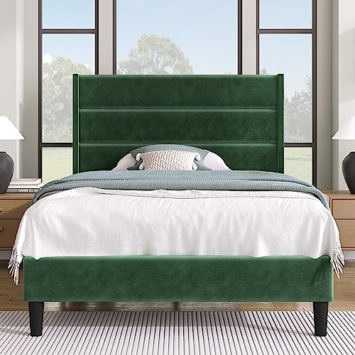 Novela Bett 90 x 200 cm – Polsterbett aus samt, Einzelbett Bettgestell mit Lattenrost und Kopfteil, Jugendbett für Schlafzimmer & Gästezimmer (Samt, Grün)