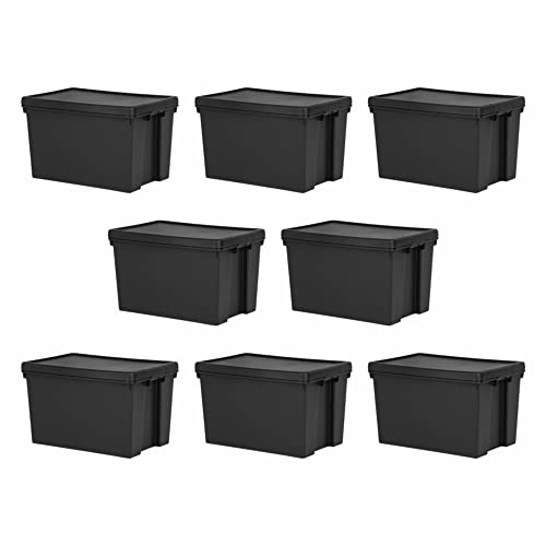 Set of 8 X Black Bam 62L Heavy Duty Storage Container with Lid – Airtight Recycled Plastic Box, Stackable & Nestable, Strong & Reusable for Garage, Home, Office, Van or Garden Storage