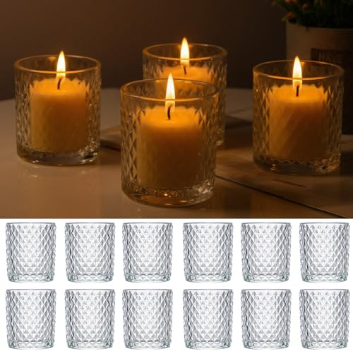 Teelichtgläser, Kerzen Gläser 12 Stück Teelichthalter Glas Kerzengläser Klare Kerzenglas, Transparenkerzengläser Zum Befüllen für Hochzeit Geburtstag Tischdekoration, Glas für Teelicht 5.5cm X 6.5cm