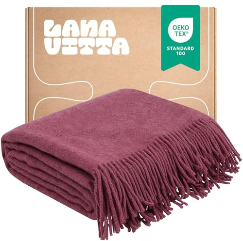 Lanavitta – Wolldecke „Melange“ – Tagesdecke & Bettüberwurf – 100 % Neuseeland-Wolle, Warmer Sofa-Plaid – Dunkelkirsch – 140x200 cm