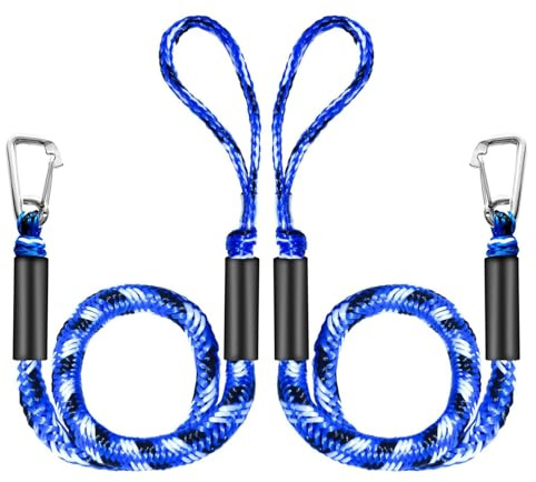 Vurlexat 2 Pack Bungee Dock Line with Hook, Mooring Ropes with 10mm Elastic Inner Core, Boat Dock and Anchor Lines with Side Foam Floats and Braided PE Ropes(4 ft, Blue)
