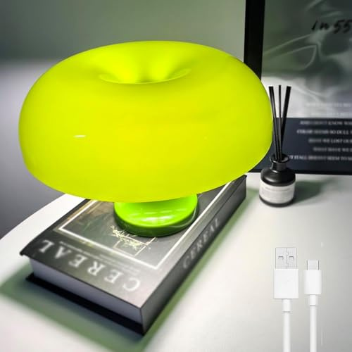 OOWOKS Pilz Lampe, LED Tischleuchte Kabellos Dimmbar mit Touch Control, Akku Tischlampe Pilz Acryl Lampeschirm 1800mAh USB Aufladbar Mushroom Lamp für Wohnzimmer Esszimmer Schlafzimmer,Grün