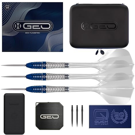 Harrows GEO Bomb 90% Tungsten Darts Premium Set with Solo Integrated Flights with Shafts | Steel Tip Darts 23g & 25g | Includes Quick Point System Tool & Extra Tips, GEO Case & Vault Case