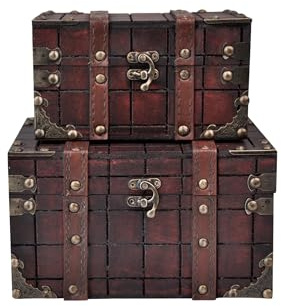 Trendy Boy Vintage Treasure Lock Storage Box – Handmade Wooden Decorative Chest, Perfect Keepsake Box for Home Décor, Jewelry, Trinkets and Gift Storage (331-Red)