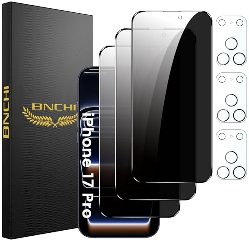 BNCHI 3 Stück für iPhone 17 Pro für Panzerglas Sichtschutz und 3 Stück Kameraschutz, 28° Anti-Spy, Kratzfest, Bläschenfrei 9H Full Screen Displayschutzfolie