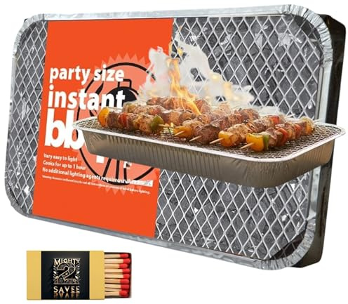 Extra Large(XL) Disposable Instant All In One Barbecue (BBQ) Tray | Perfect For Outdoor Events, Garden BBQs, Picnics, Fishing And Camping | Quick Lighting | Comes with Mighty2save Safety Matches