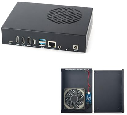 Friendly CM3588/CM3588 Plus - Kit NAS con alloggiamento in metallo, ventola e alimentatore, adatto per computer monoscheda CM3588/CM3588 Plus RK3588 2,4 GHz CPU open source (Kit1)