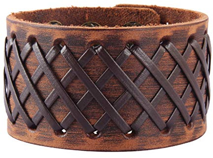 MULBA Antique Men's Brown Leather Cuff Bracelet, Leather Wrist Band Wristband Jewelry SL2259