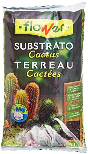 Flower - Substrato para Cactus y Crasas | Aireación y Drenaje Eficiente | Enriquecido con Magnesio | Versátil y Ecológico | Tamaño Óptimo, Marrón, 23x4x40 cm, Sustrato