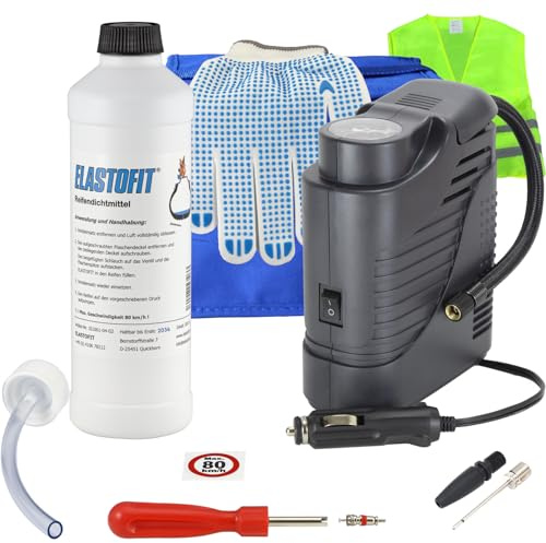 ELASTOFIT Compact Plus Reifen Pannenset Kompressor Reifendichtmittel | Reparaturset Dichtmittel mind. 10 Jahre haltbar.
