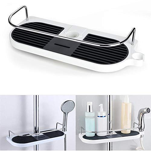 Mensola per Bagno Vassoio, Mensole Angolare per Doccia da Appendere, Portasapone Inox Angolo Porta Sapone Bagno Acciaio Organizer Shampoo Ripiano Asta Telescopica Organizzatore Saponi Portaoggetti