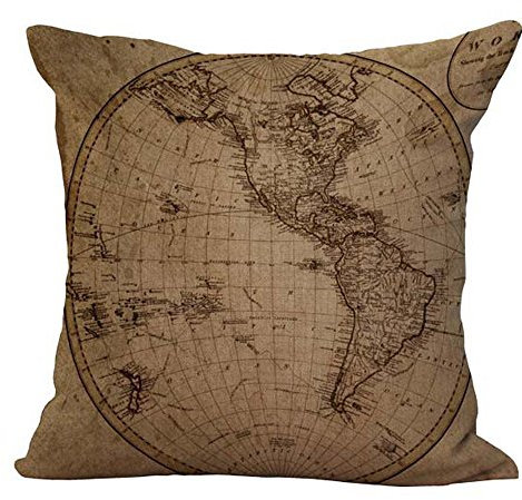 Hengjiang Vintage Mediterraner Stil Leinen Baumwolle dekorativer Kissenbezug Navigation Weltkarte 02