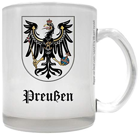 WB wohn trends Tee-Glas mit beidseitigem Motiv ~ Preußen Wappen mit Schriftzug ~ Farbe: Milchglas ~ Kaffee-Tasse mit Motiv