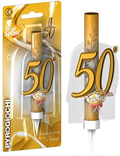 Candela Luminosa Fontana Fiaccola 50° ANNIVERSARIO - Magic Flambè per torta e dolci - ideale per 50 anni di matrimonio, nozze d'oro