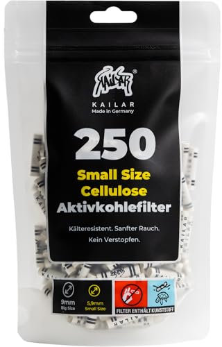 KAiLAR 250 WHITE Cellulose Aktivkohlefilter Slim (6 mm) mit veganer Aktivkohle aus Kokosnussschalen | Für ein schadstoffärmeres und sanftes Raucherlebnis ohne zu verstopfen (Kälteresistenz)