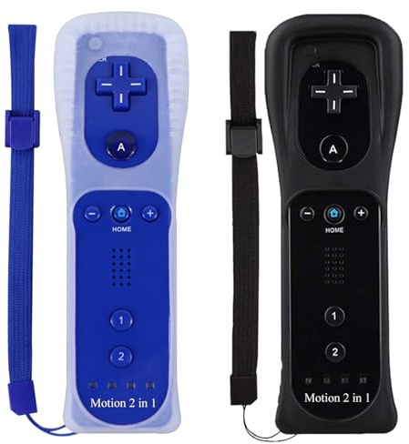 Telecomando Wii (2 pezzi) con Motion Plus compatibile con Wii e Wii U Console | Wii Remote Controller con funzione Shock (nero+blu scuro)
