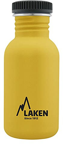LAKEN Botella de Agua de Acero Inoxidable (0,50L - Amarillo) con Tapón Basic - Para Niños y Adultos/Para Gimnasio y Deportes - Reutilizable y Reciclable