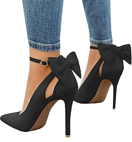 Minetom Damen High Heels Sandalen Pumps Sommerschuhe Sandals Knöchel Party Freizeit Hochzeit Hochhackige Stiletto Schuhe Abendschuhe Mit Bowknot Für Frauen D Schwarz 35 EU